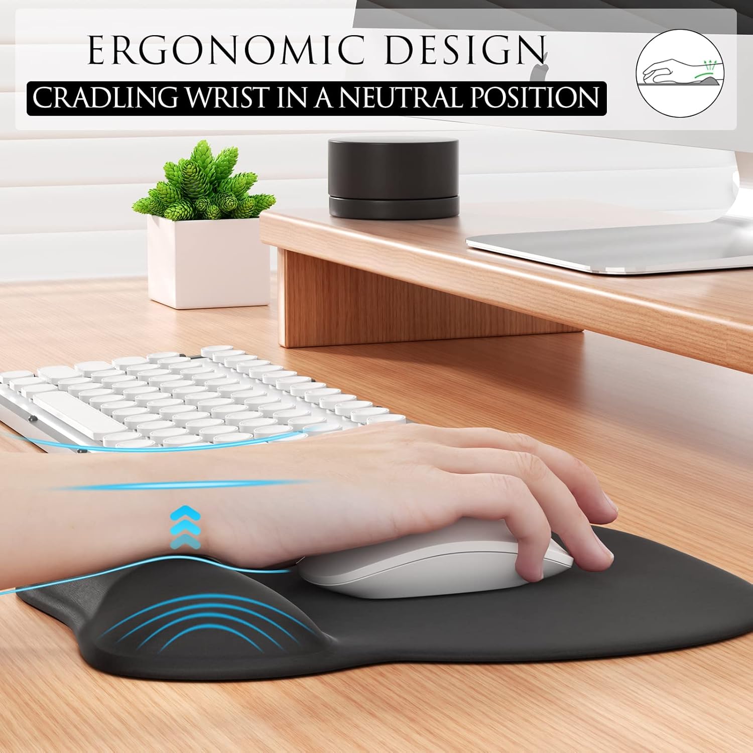 Non-Slip Ergonomic Memory Foam Mouse Pad with Wrist Support for Computer, Cafe, Home & Office