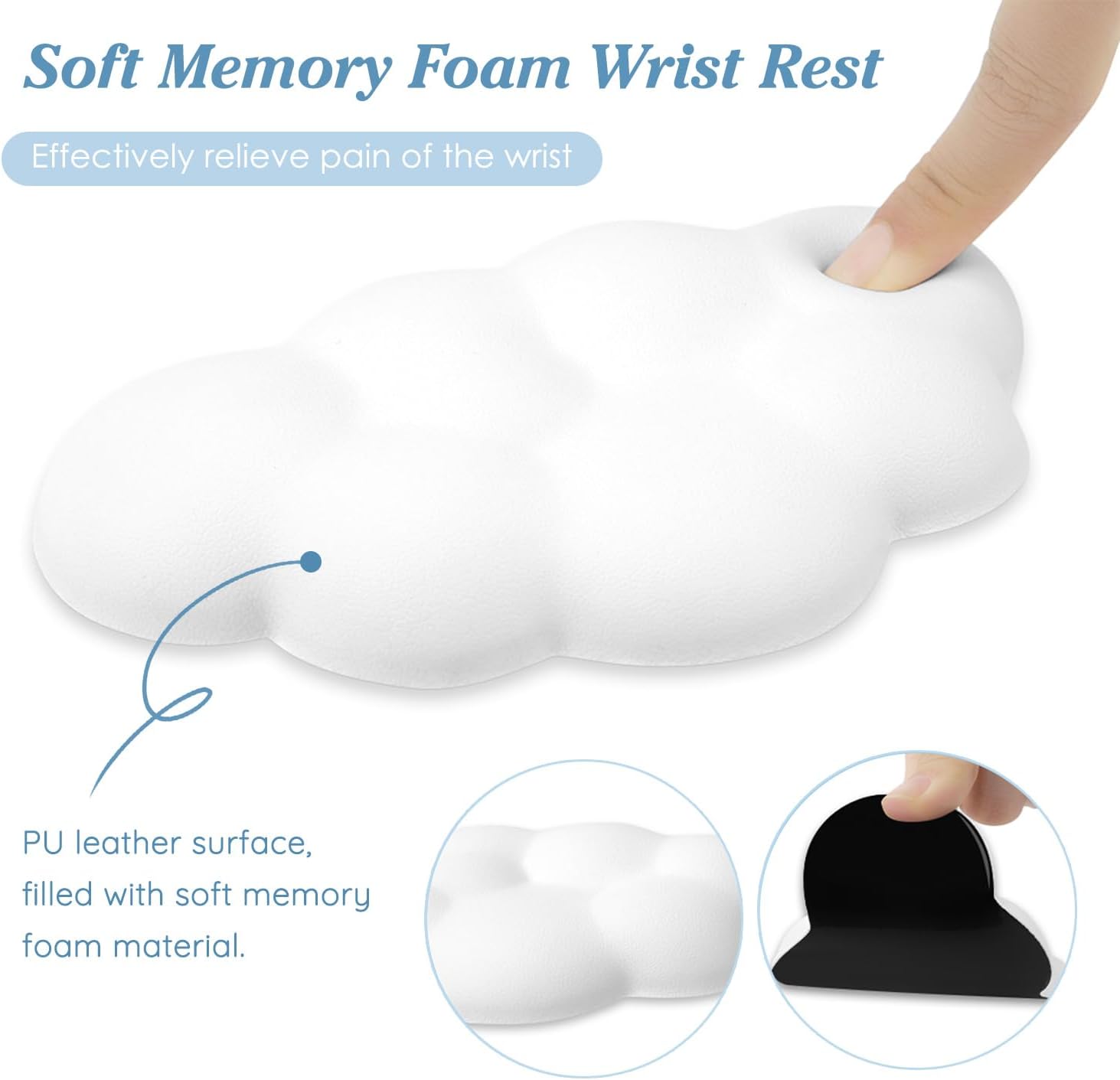 Ergonomic Cloud Soft PU Leather Memory Foam Wrist Rest Cushion for Mouse