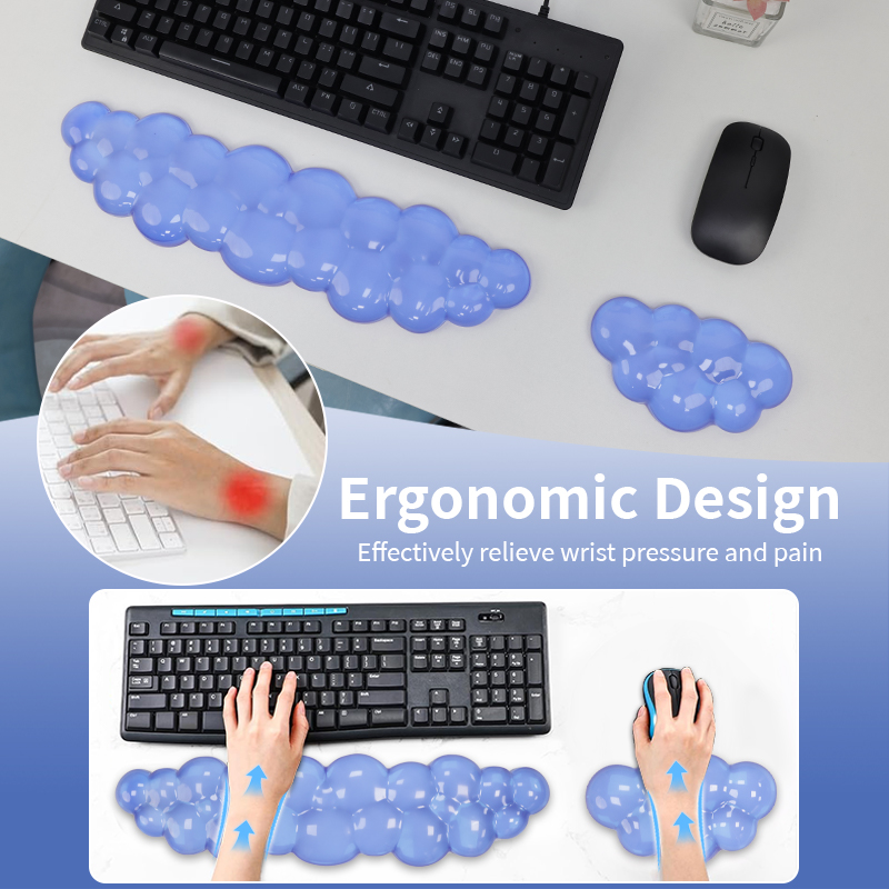 Ergonomic Cloud Transparent Gel Keyboard Pad and Mouse Wrist Rest Set for Keyboard and Mouse