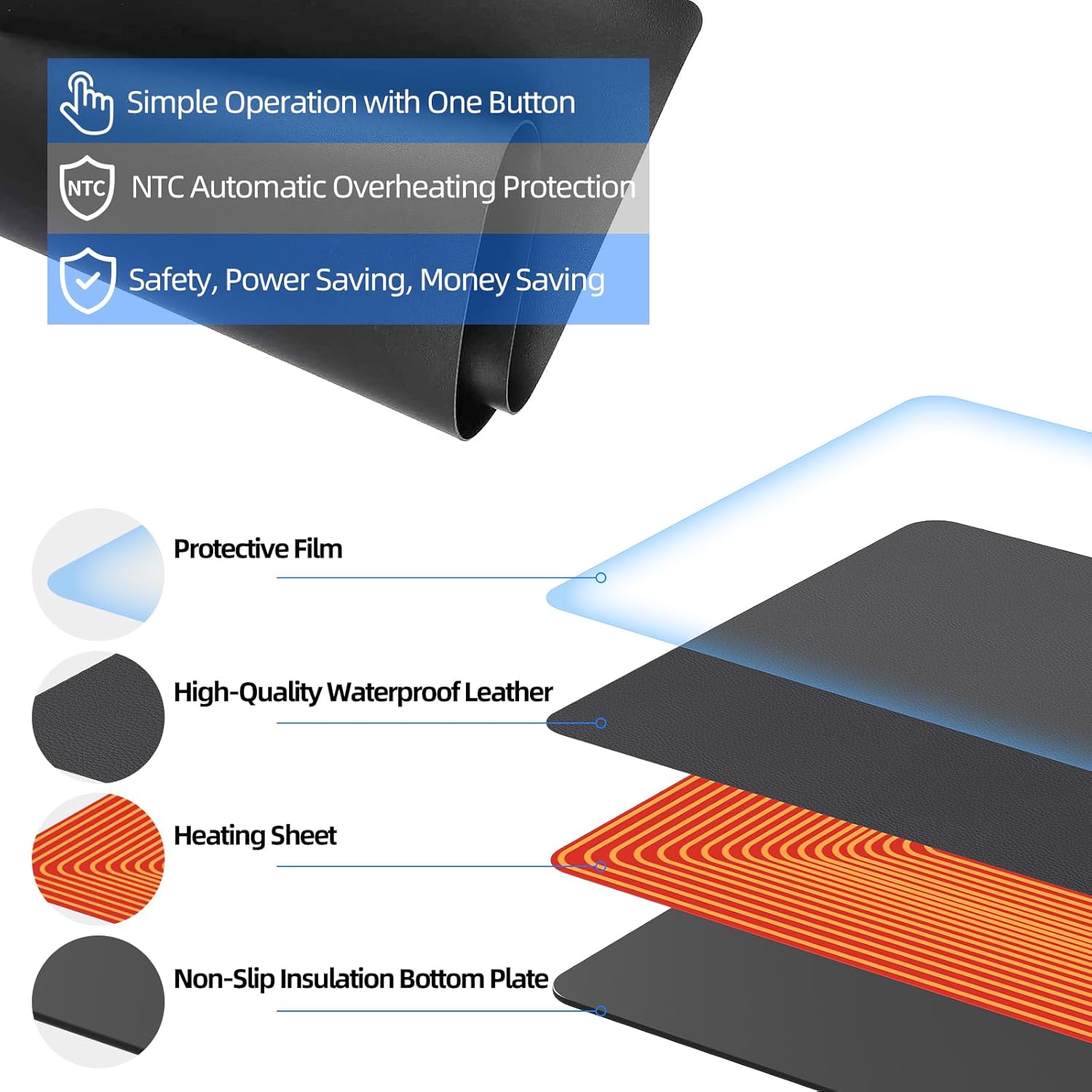 Custom Heated Desk Pad Mouse Pad – Large Warm Desk Mat for Office & Home