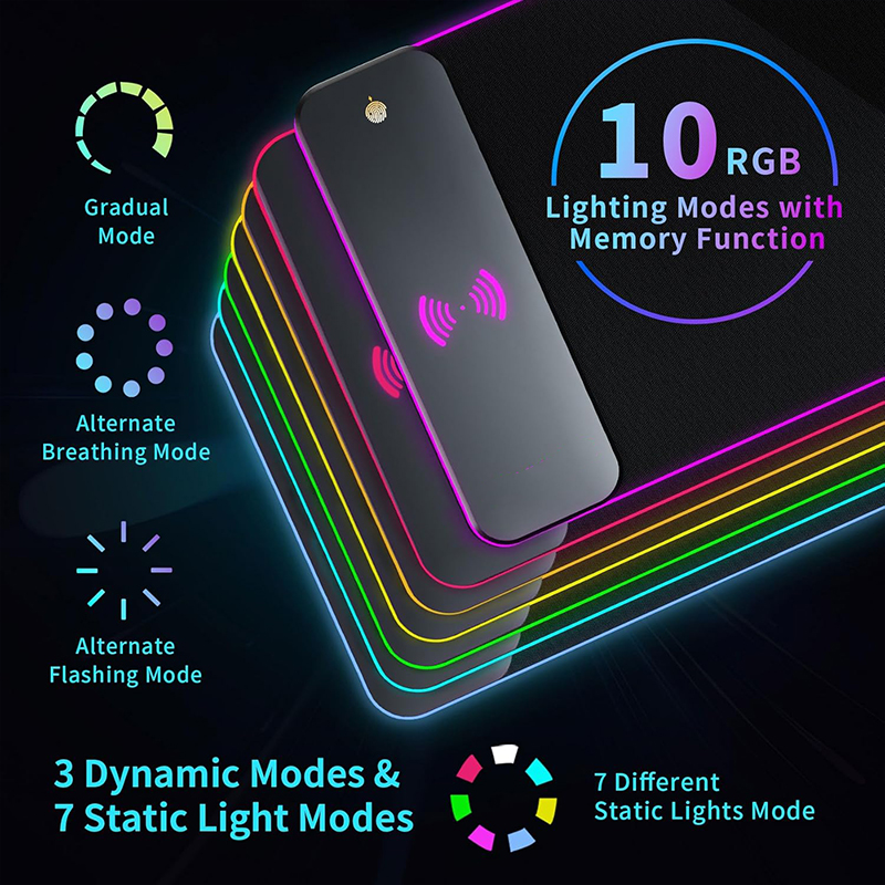 Custom 15W Wireless Charging RGB Gaming Mouse Pad for Gaming
