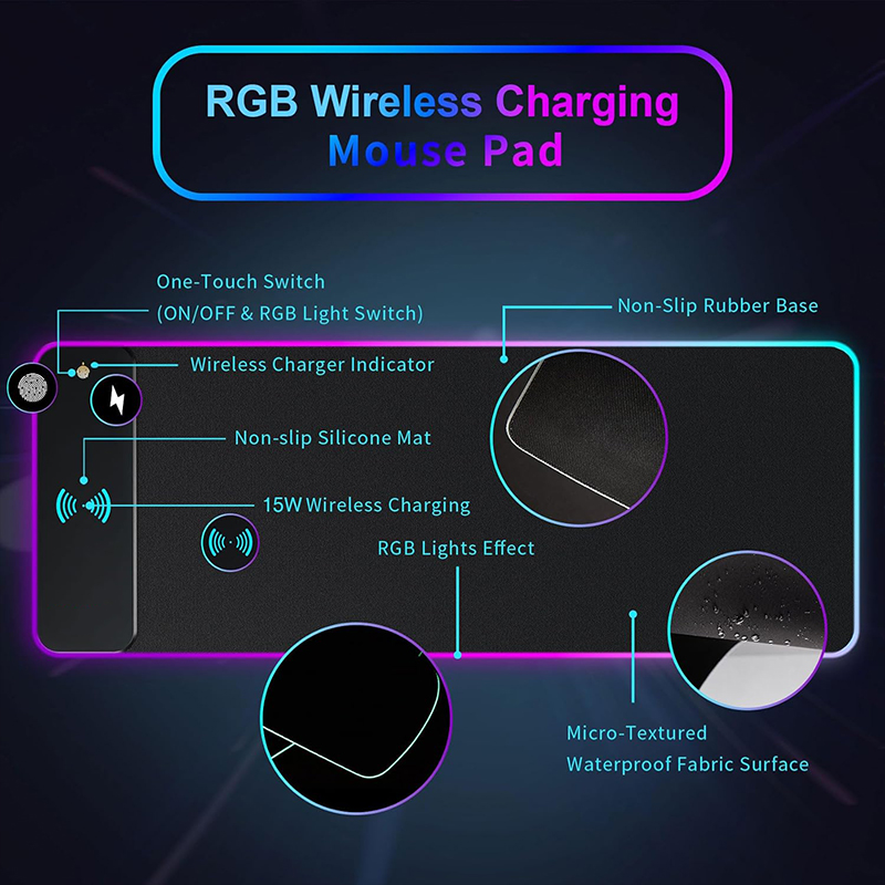 Custom 15W Wireless Charging RGB Gaming Mouse Pad for Gaming