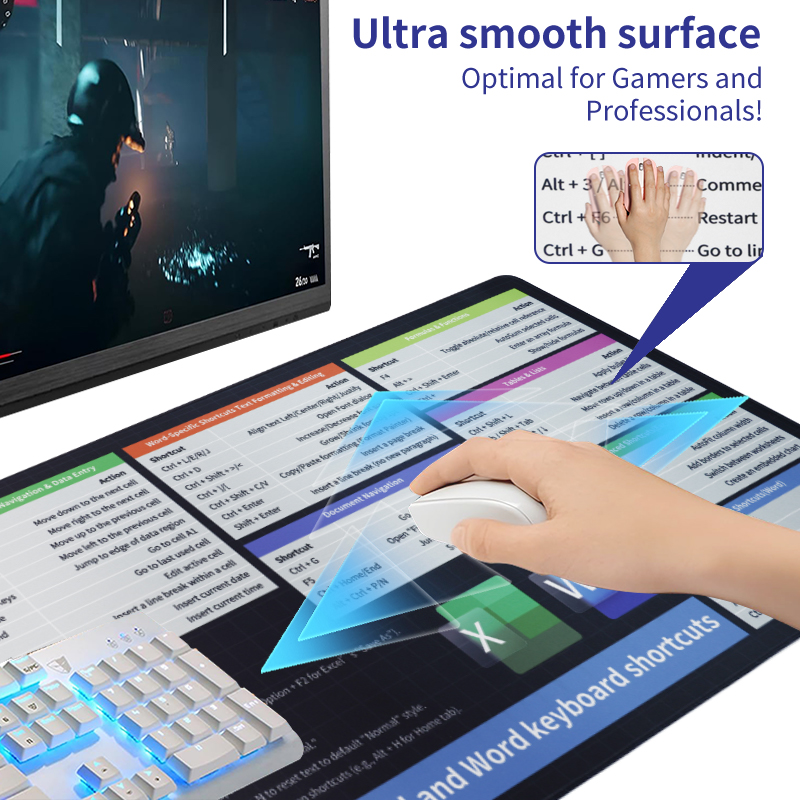 Custom Shortcut Keys Mouse Pad Extended Large XL Gaming Mousepad for Office 280mmx210mm